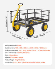 1400 Lbs Steel Garden Cart, Heavy Duty Pullable Garden Wagon Yard Cart, 2 in 1 Outdoor Metal Utility Wagon V952-ZXHYTCHH1400QIBNMV0