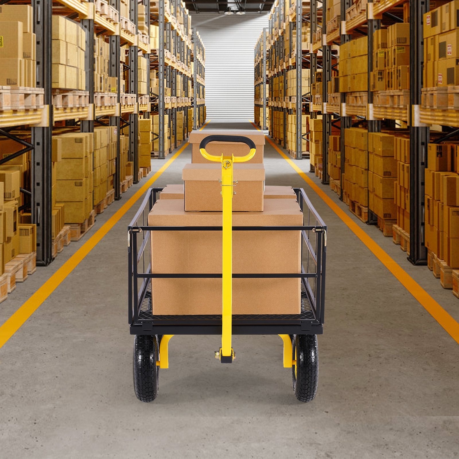 1400 Lbs Steel Garden Cart, Heavy Duty Pullable Garden Wagon Yard Cart, 2 in 1 Outdoor Metal Utility Wagon V952-ZXHYTCHH1400QIBNMV0