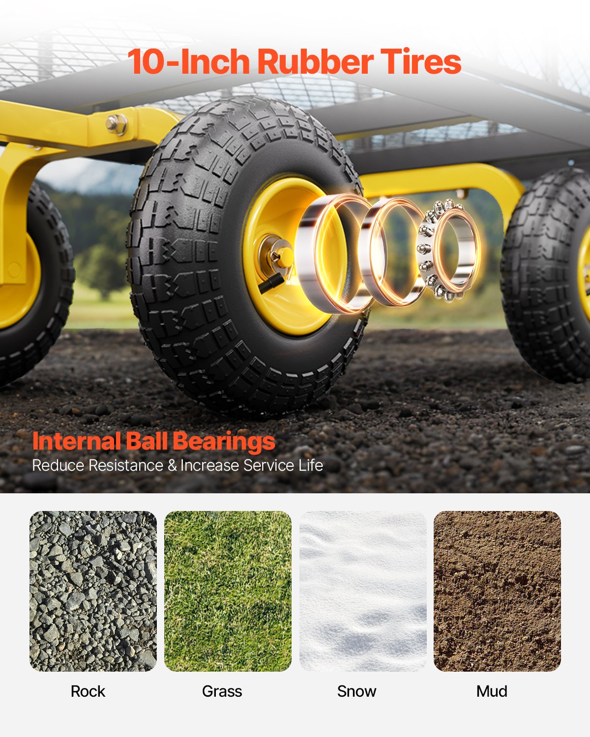 500 Lbs Steel Garden Cart, Heavy Duty Garden Wagon Cart Pullable on Wheels, Metal Yard Utility Wagon Carts V952-ZXHYTCHH500LVP7EBV0