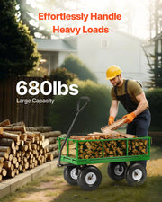 680 Lbs Steel Garden Cart on Wheels, Heavy Duty Garden Wagon Cart Pullable, Metal Outdoor Utility Yard Wagon V952-ZXHYTCHH680LDM4Y8V0