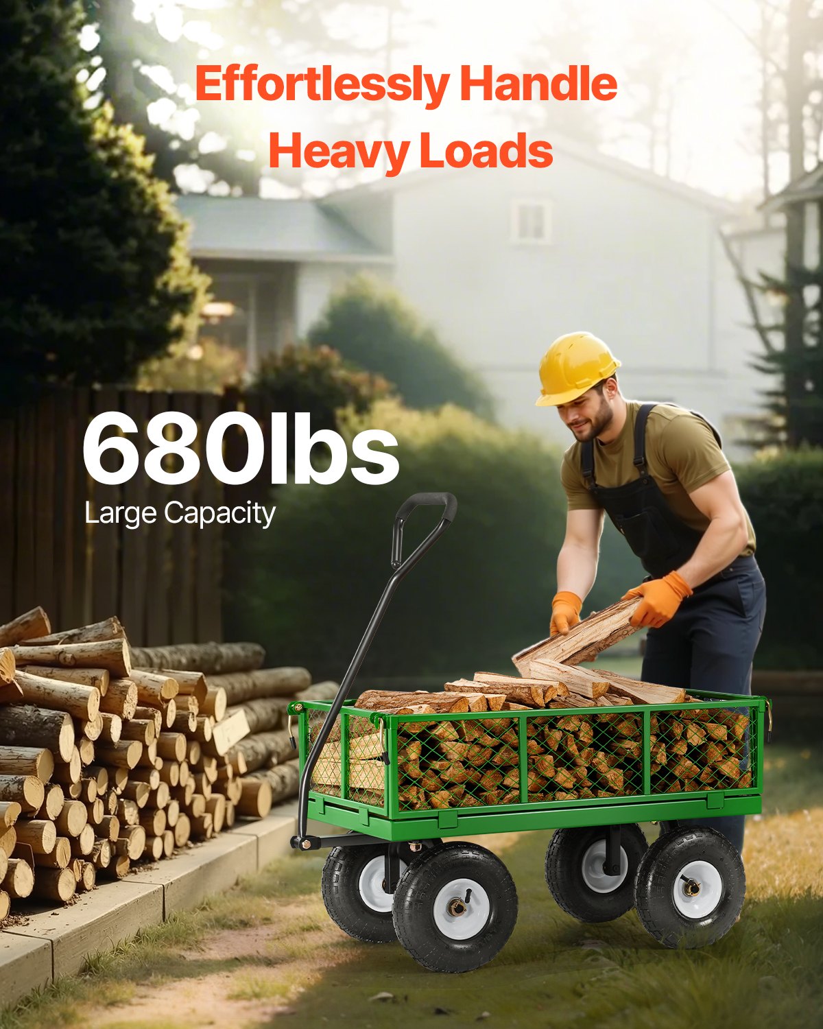 680 Lbs Steel Garden Cart on Wheels, Heavy Duty Garden Wagon Cart Pullable, Metal Outdoor Utility Yard Wagon V952-ZXHYTCHH680LDM4Y8V0