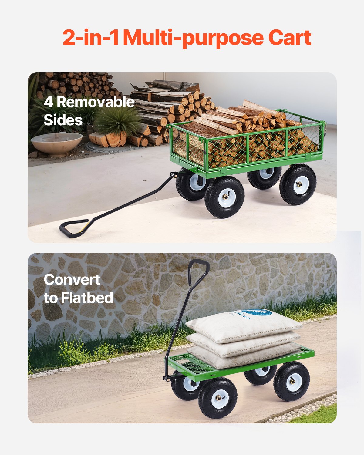680 Lbs Steel Garden Cart on Wheels, Heavy Duty Garden Wagon Cart Pullable, Metal Outdoor Utility Yard Wagon V952-ZXHYTCHH680LDM4Y8V0