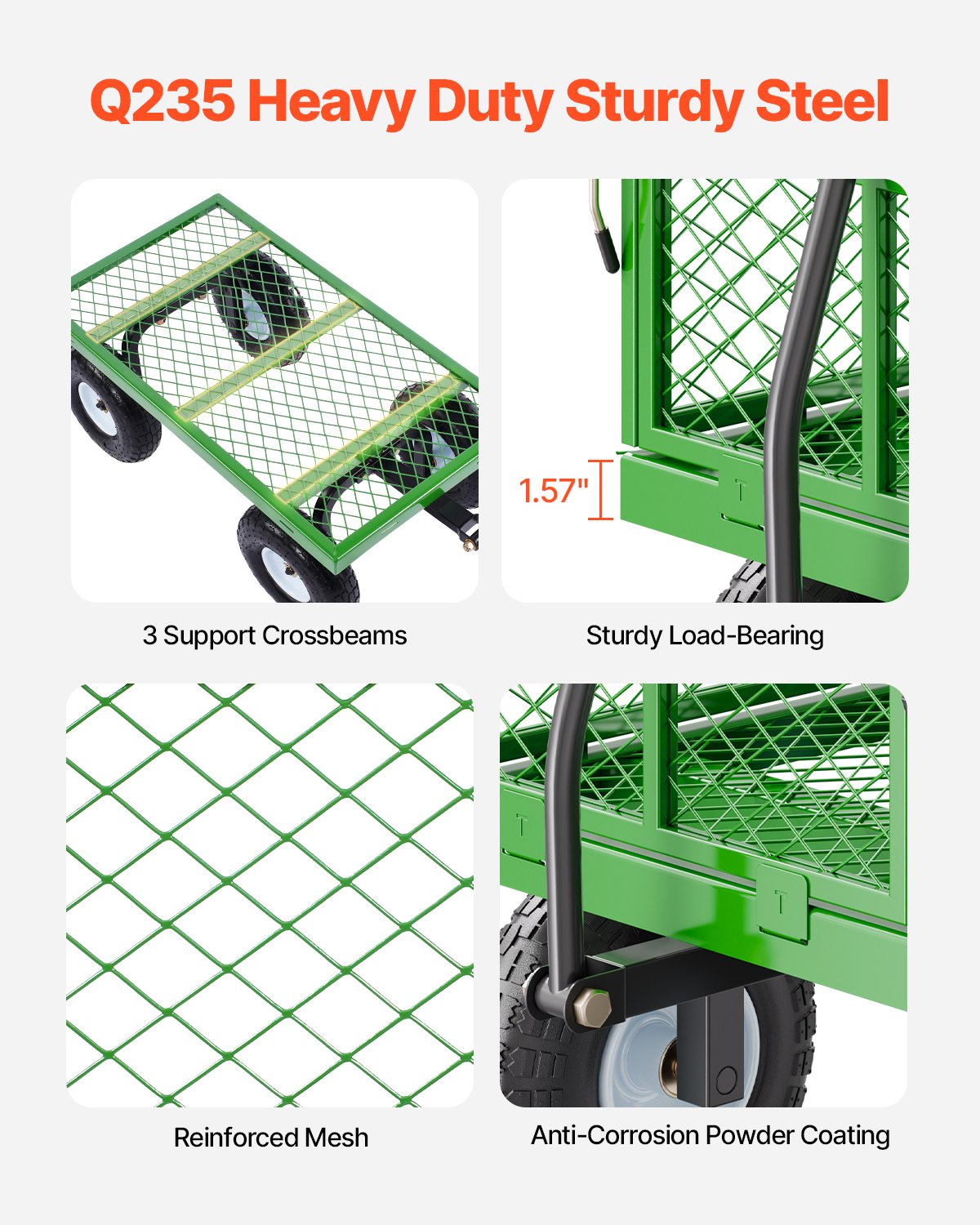680 Lbs Steel Garden Cart on Wheels, Heavy Duty Garden Wagon Cart Pullable, Metal Outdoor Utility Yard Wagon V952-ZXHYTCHH680LDM4Y8V0