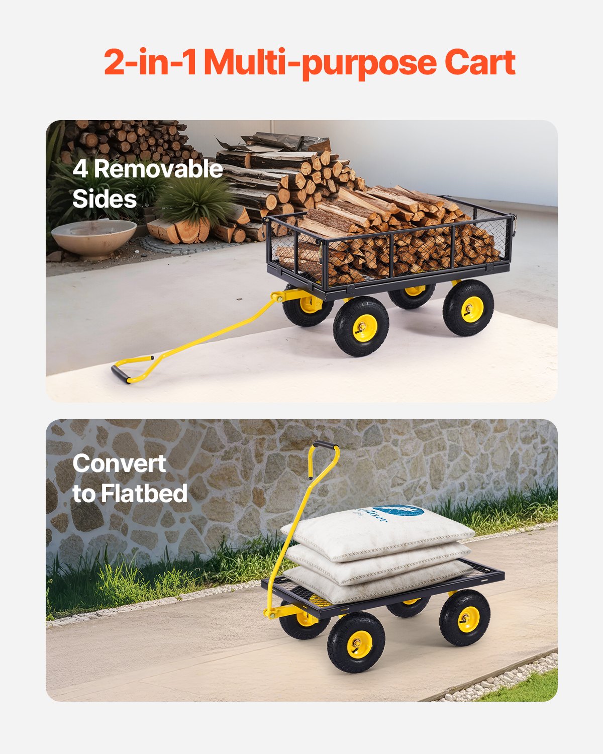 900 Lbs Heavy Duty Steel Garden Cart, Garden Wagon Cart on Wheels, Outdoor Metal Yard Utility Wagon Carts V952-ZXHYTCHH900L1UA7KV0