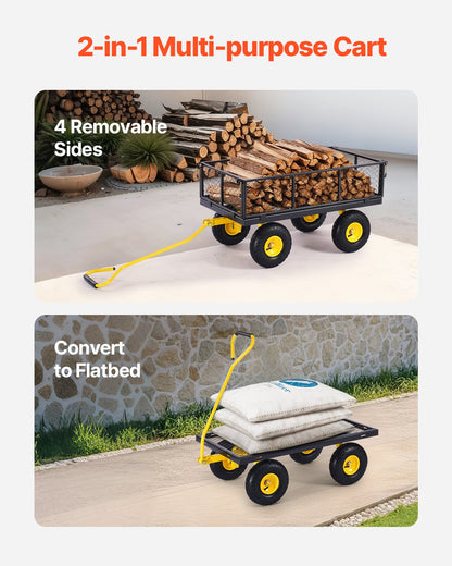 900 Lbs Heavy Duty Steel Garden Cart, Garden Wagon Cart on Wheels, Outdoor Metal Yard Utility Wagon Carts V952-ZXHYTCHH900L1UA7KV0