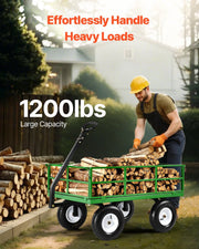 1200 Lbs Steel Garden Cart, Heavy Duty Pullable Garden Wagon Yard Cart, 2 in 1 Outdoor Metal Utility Wagon V952-ZXHYTCLS1200CPJJEV0