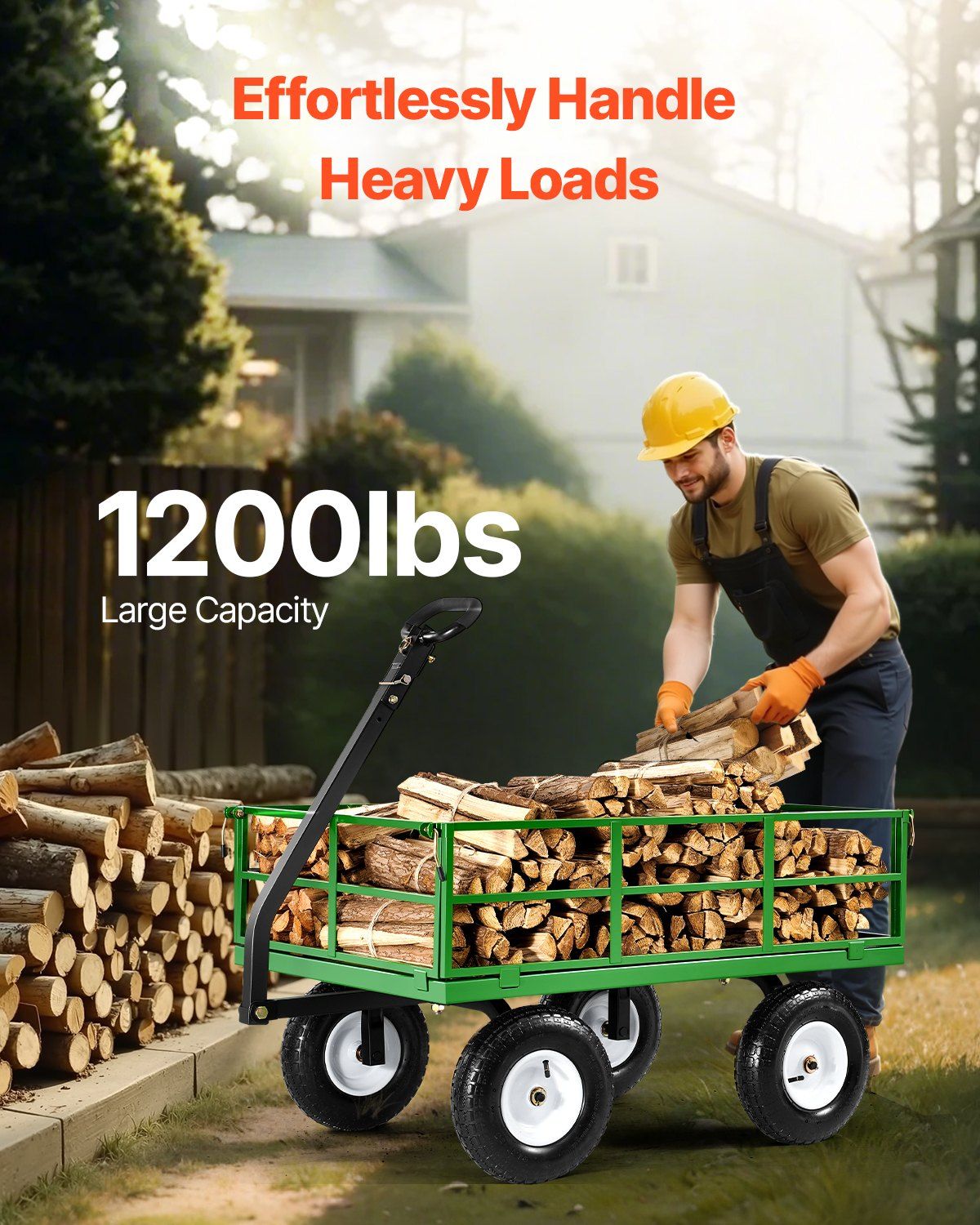 1200 Lbs Steel Garden Cart, Heavy Duty Pullable Garden Wagon Yard Cart, 2 in 1 Outdoor Metal Utility Wagon V952-ZXHYTCLS1200CPJJEV0