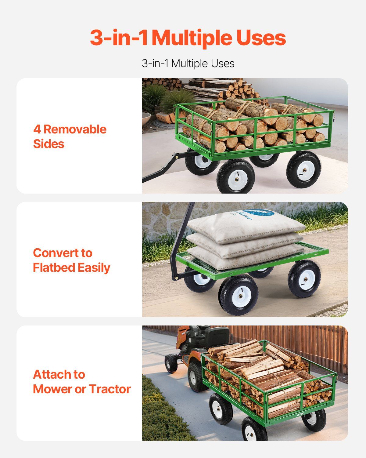 1200 Lbs Steel Garden Cart, Heavy Duty Pullable Garden Wagon Yard Cart, 2 in 1 Outdoor Metal Utility Wagon V952-ZXHYTCLS1200CPJJEV0