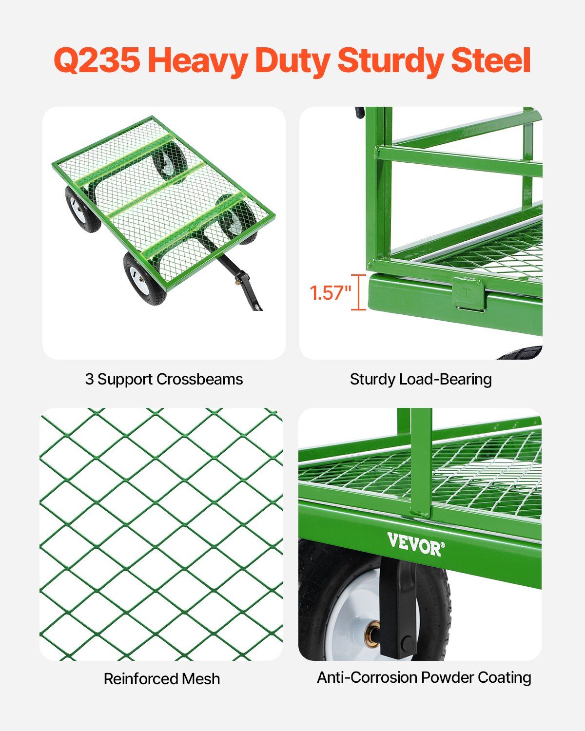 1200 Lbs Steel Garden Cart, Heavy Duty Pullable Garden Wagon Yard Cart, 2 in 1 Outdoor Metal Utility Wagon V952-ZXHYTCLS1200CPJJEV0