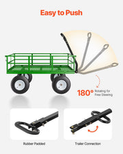 1200 Lbs Steel Garden Cart, Heavy Duty Pullable Garden Wagon Yard Cart, 2 in 1 Outdoor Metal Utility Wagon V952-ZXHYTCLS1200CPJJEV0