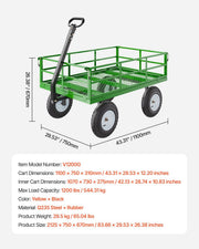 1200 Lbs Steel Garden Cart, Heavy Duty Pullable Garden Wagon Yard Cart, 2 in 1 Outdoor Metal Utility Wagon V952-ZXHYTCLS1200CPJJEV0