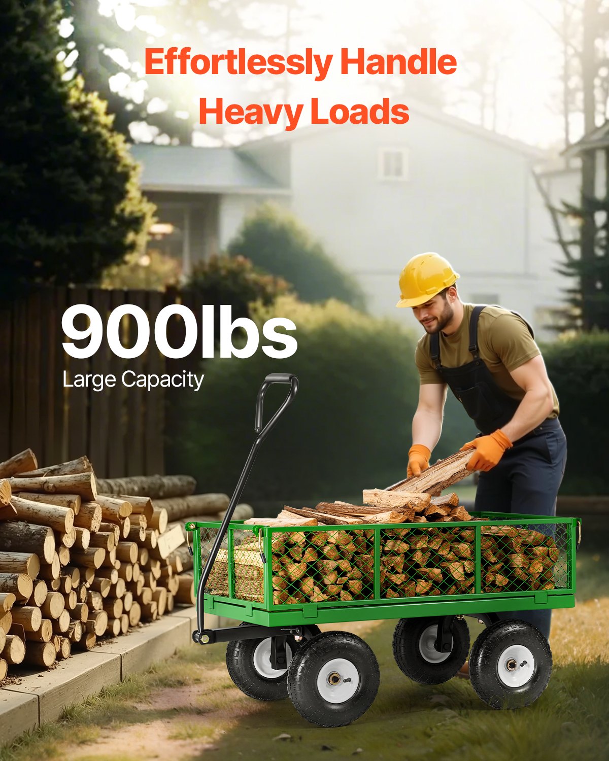 900 Lbs Steel Garden Cart on Wheels, Heavy Duty Pullable Garden Wagon Yard Cart, Outdoor Metal Utility Wagon V952-ZXHYTCLS900BG0TN3V0