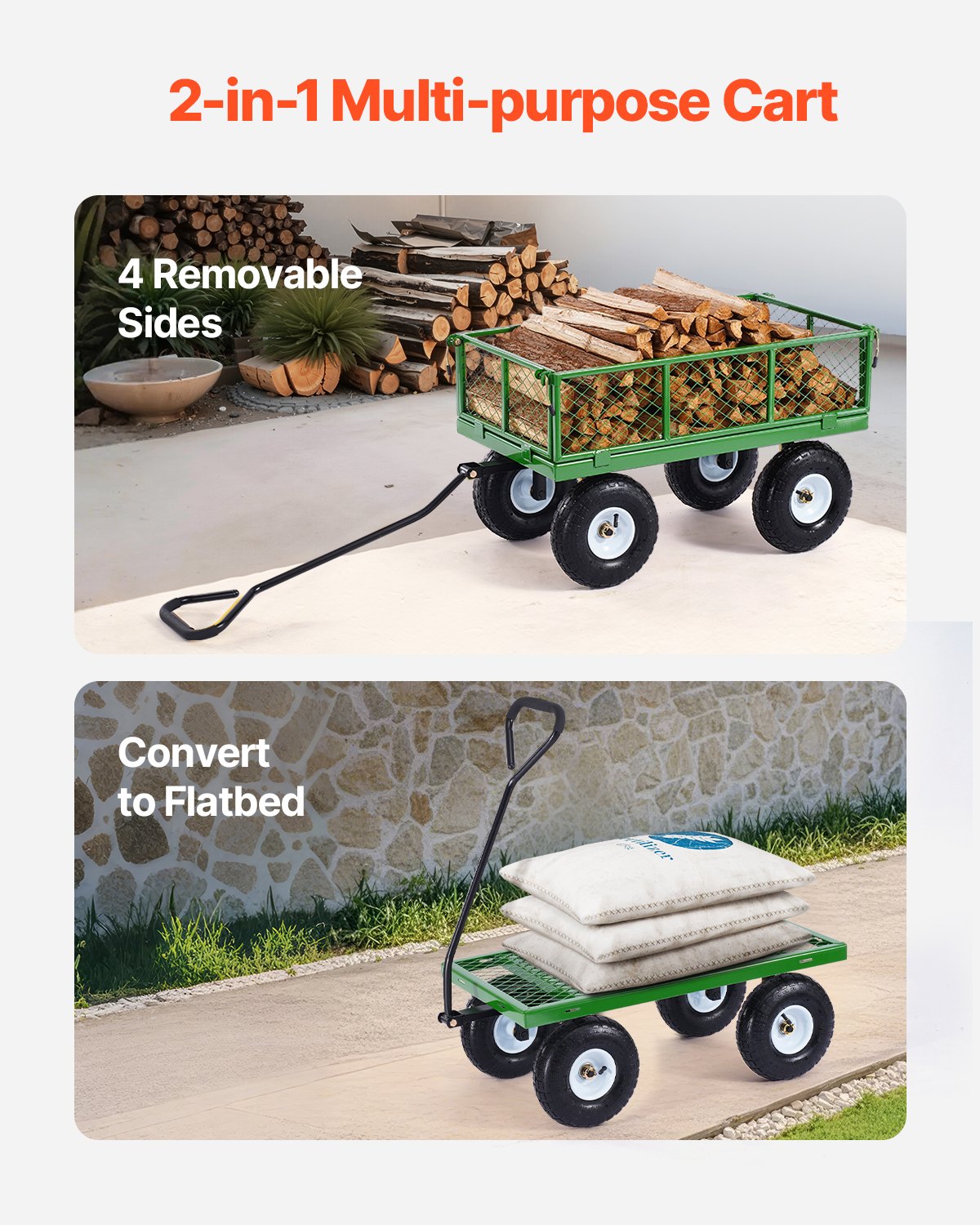 900 Lbs Steel Garden Cart on Wheels, Heavy Duty Pullable Garden Wagon Yard Cart, Outdoor Metal Utility Wagon V952-ZXHYTCLS900BG0TN3V0