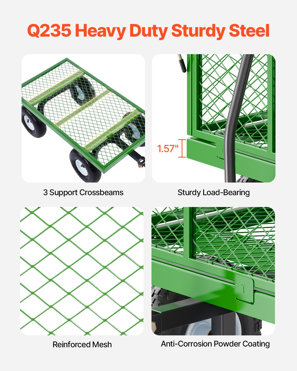 900 Lbs Steel Garden Cart on Wheels, Heavy Duty Pullable Garden Wagon Yard Cart, Outdoor Metal Utility Wagon V952-ZXHYTCLS900BG0TN3V0