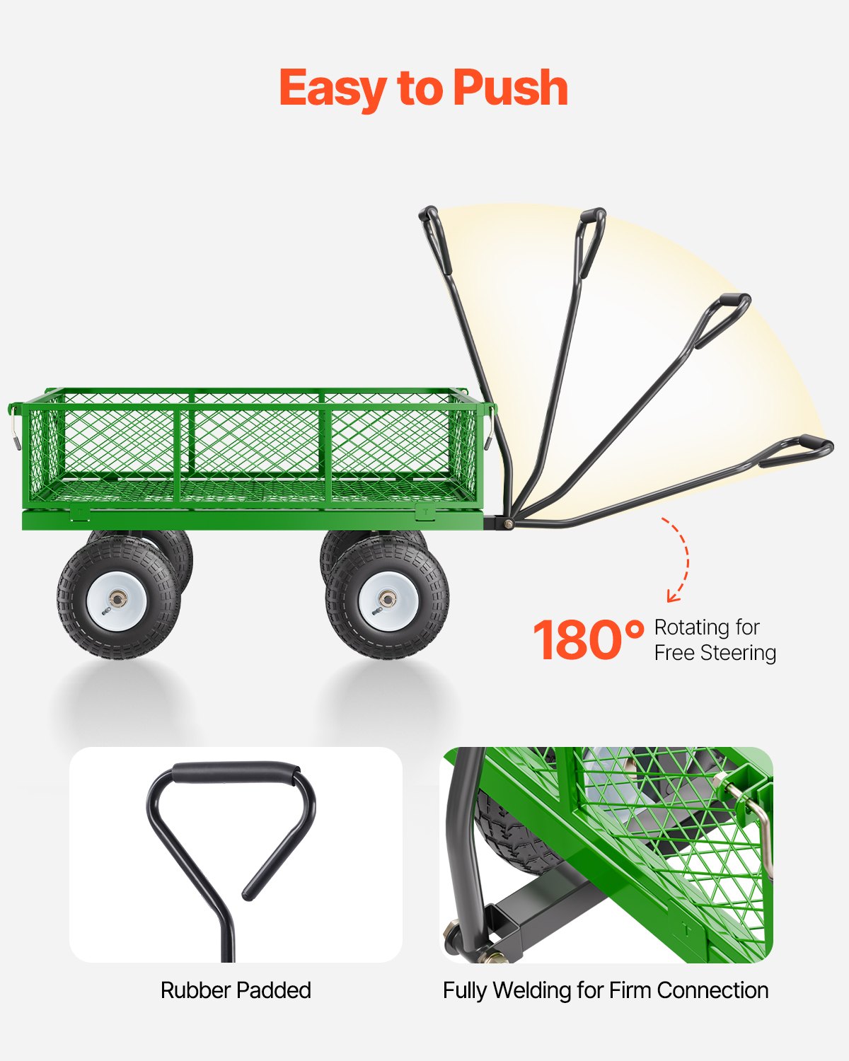 900 Lbs Steel Garden Cart on Wheels, Heavy Duty Pullable Garden Wagon Yard Cart, Outdoor Metal Utility Wagon V952-ZXHYTCLS900BG0TN3V0