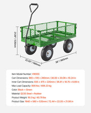 900 Lbs Steel Garden Cart on Wheels, Heavy Duty Pullable Garden Wagon Yard Cart, Outdoor Metal Utility Wagon V952-ZXHYTCLS900BG0TN3V0