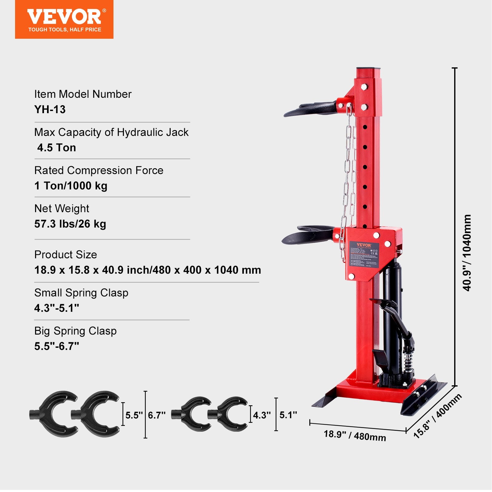 Strut Spring Compressor, 4.5 Ton/9920 LBS Hydraulic Jack Capacity, 1 Ton Rated Compression Force, Auto Strut V952-ZXJZDHCZQJTYYH9F2V0