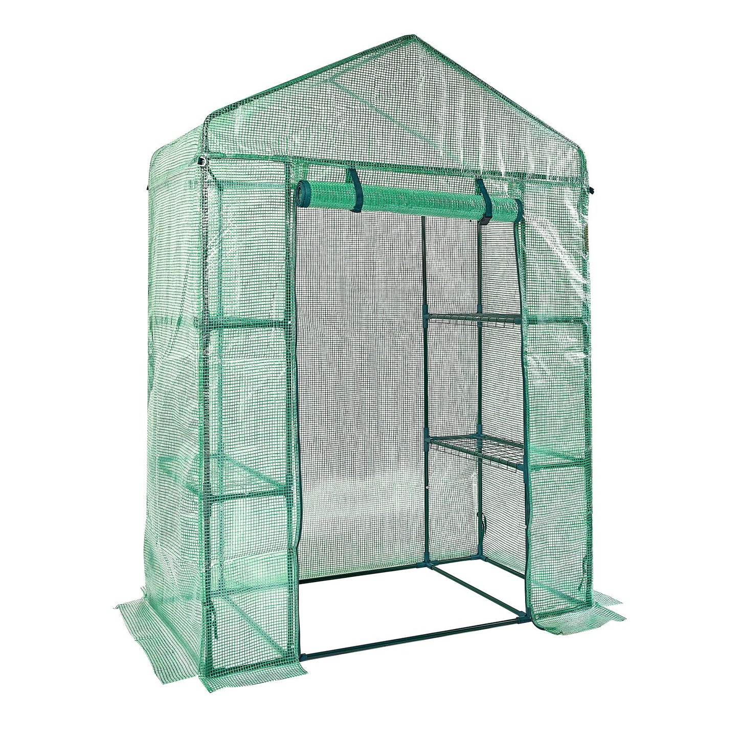 Walk-in Green House, 4.6 x 2.4 x 6.7 ft Greenhouse with Shelves, Set Up in Minutes, High Strength PE Cover V952-ZXJZWSFMTCGLSKFP5V0