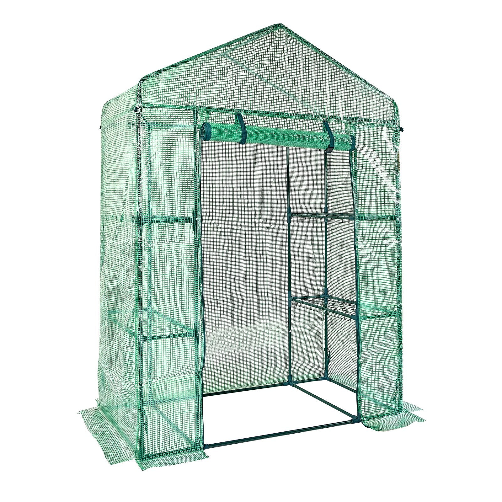 Walk-in Green House, 4.6 x 2.4 x 6.7 ft Greenhouse with Shelves, Set Up in Minutes, High Strength PE Cover V952-ZXJZWSFMTCGLSKFP5V0
