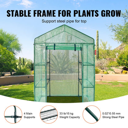 Walk-in Green House, 4.6 x 2.4 x 6.7 ft Greenhouse with Shelves, Set Up in Minutes, High Strength PE Cover V952-ZXJZWSFMTCGLSKFP5V0