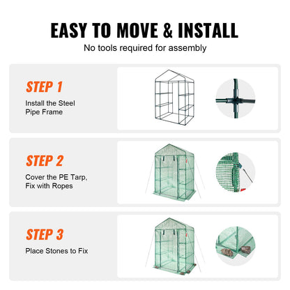 Walk-in Green House, 4.6 x 2.4 x 6.7 ft Greenhouse with Shelves, Set Up in Minutes, High Strength PE Cover V952-ZXJZWSFMTCGLSKFP5V0