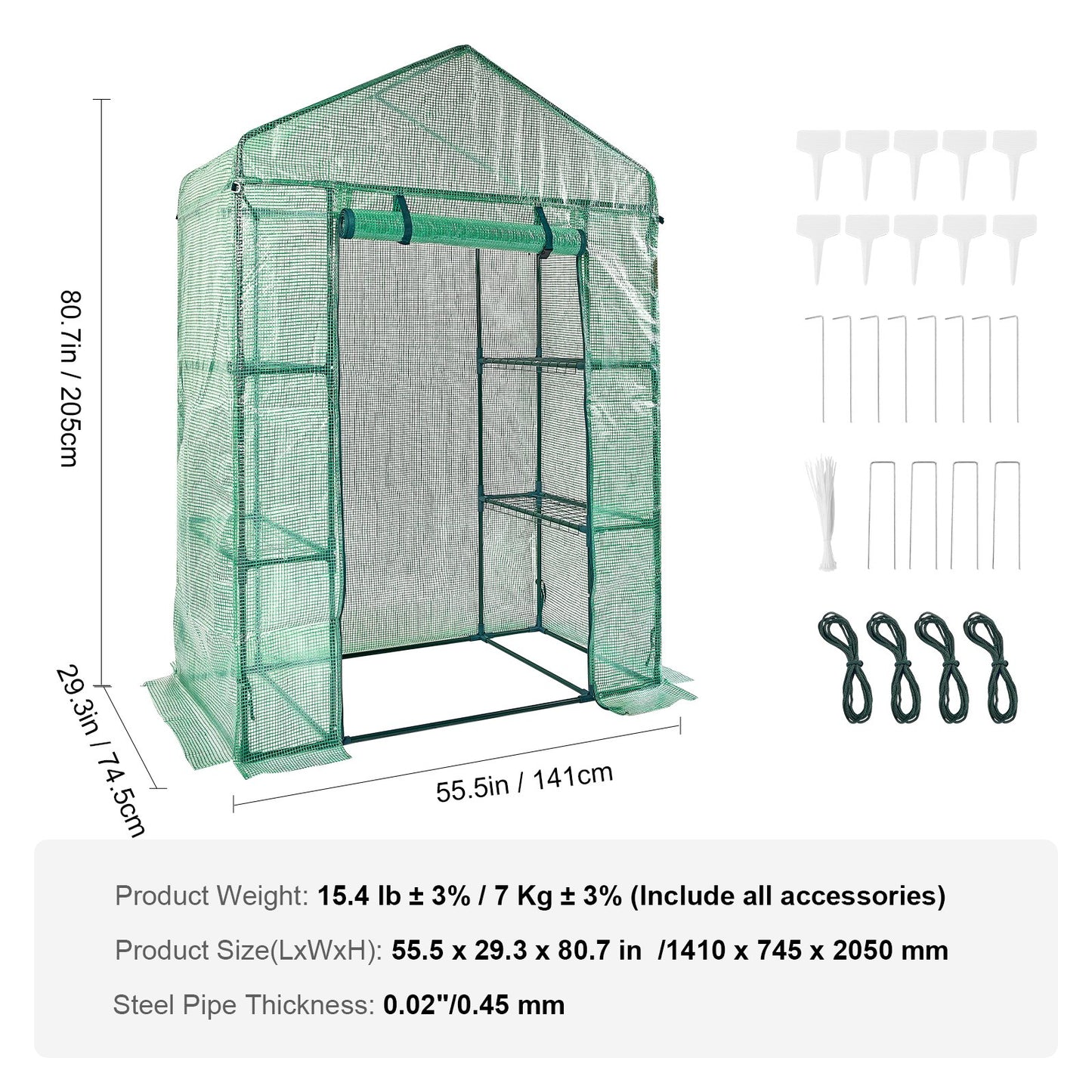 Walk-in Green House, 4.6 x 2.4 x 6.7 ft Greenhouse with Shelves, Set Up in Minutes, High Strength PE Cover V952-ZXJZWSFMTCGLSKFP5V0