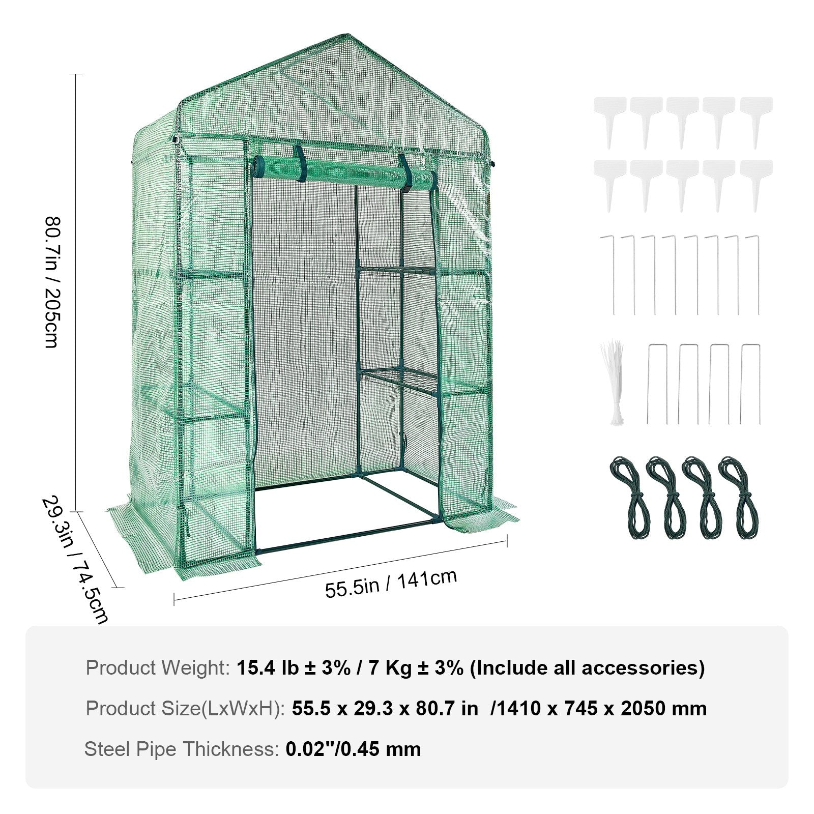 Walk-in Green House, 4.6 x 2.4 x 6.7 ft Greenhouse with Shelves, Set Up in Minutes, High Strength PE Cover V952-ZXJZWSFMTCGLSKFP5V0