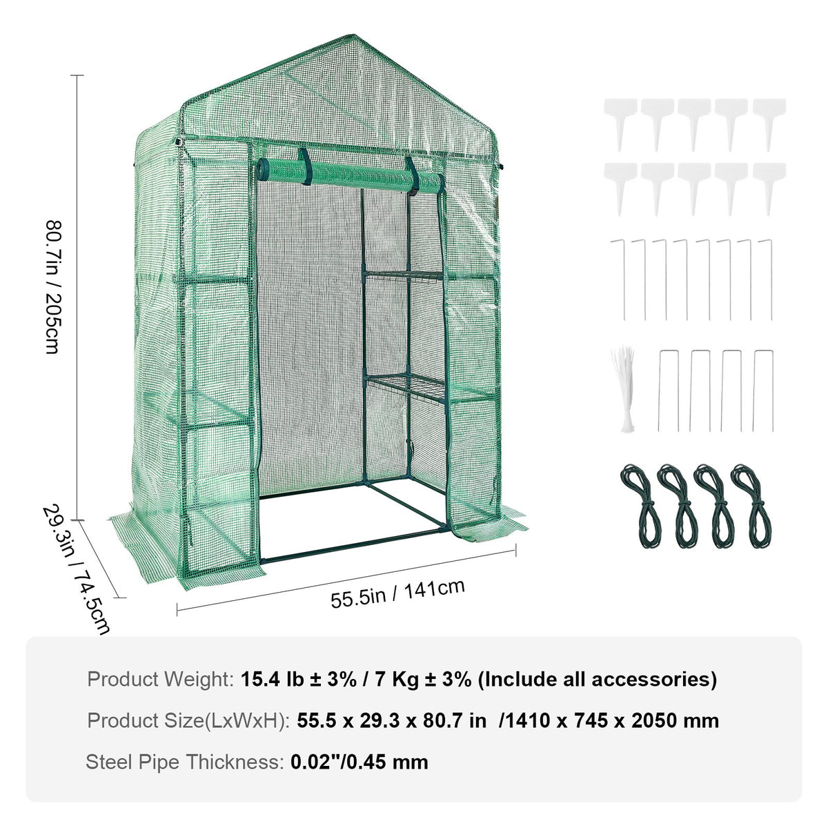 Walk-in Green House, 4.6 x 2.4 x 6.7 ft Greenhouse with Shelves, Set Up in Minutes, High Strength PE Cover V952-ZXJZWSFMTCGLSKFP5V0