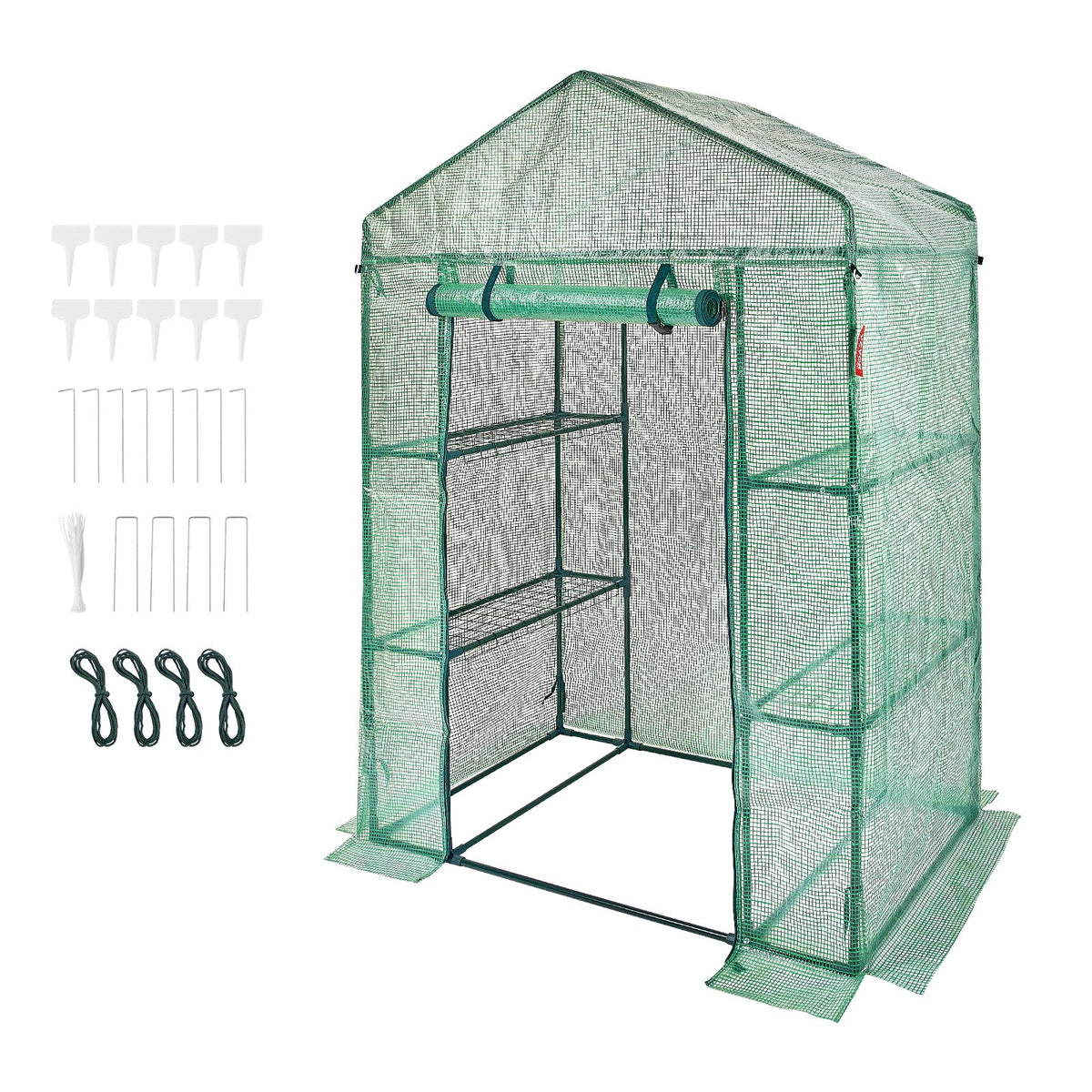 Walk-in Green House, 4.6 x 2.4 x 6.7 ft Greenhouse with Shelves, Set Up in Minutes, High Strength PE Cover V952-ZXJZWSFMTCGLSKFP5V0