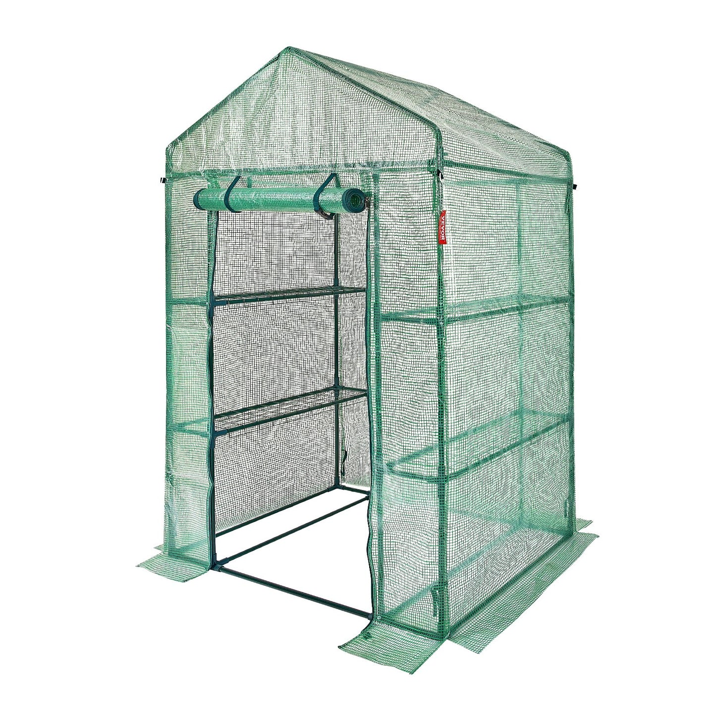 Walk-in Green House, 4.6 x 2.4 x 6.7 ft Greenhouse with Shelves, Set Up in Minutes, High Strength PE Cover V952-ZXJZWSFMTCGLSKFP5V0