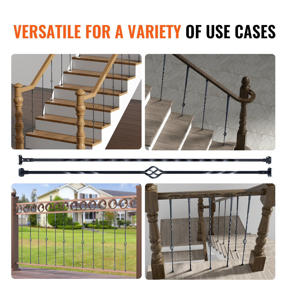 Staircase Metal Balusters, 44'' x 1/2" Galvanized Steel Decorative Banister Spindles, 10 Pack Deck Baluster V952-ZXKLGZ10G43835UVDV0