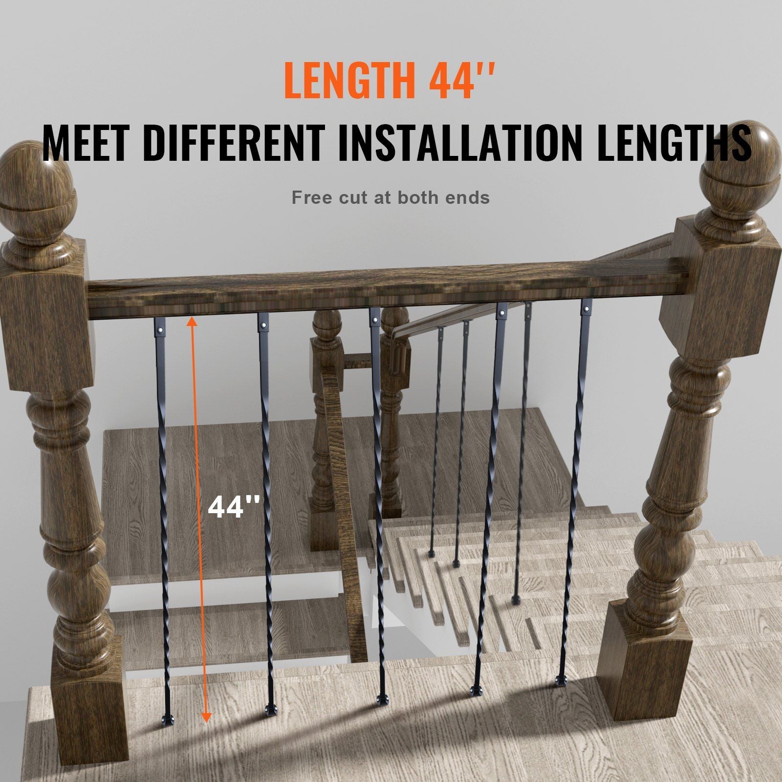 Staircase Metal Balusters, 44'' x 1/2" Galvanized Steel Decorative Banister Spindles, 10 Pack Deck Baluster V952-ZXKLGZ10G44YH4VC6V0