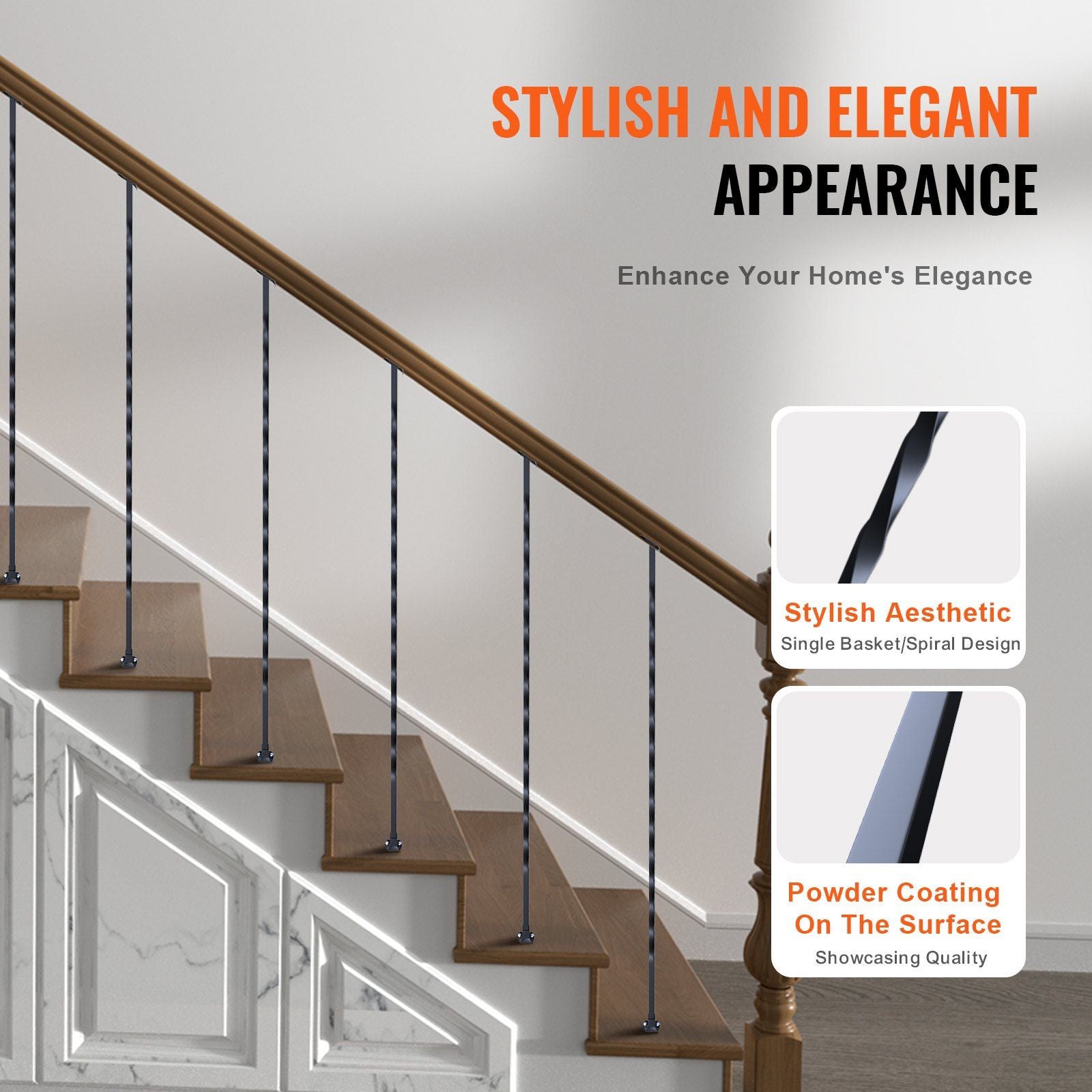 Staircase Metal Balusters, 44'' x 1/2" Galvanized Steel Decorative Banister Spindles, 10 Pack Deck Baluster V952-ZXKLGZ10G44YH4VC6V0
