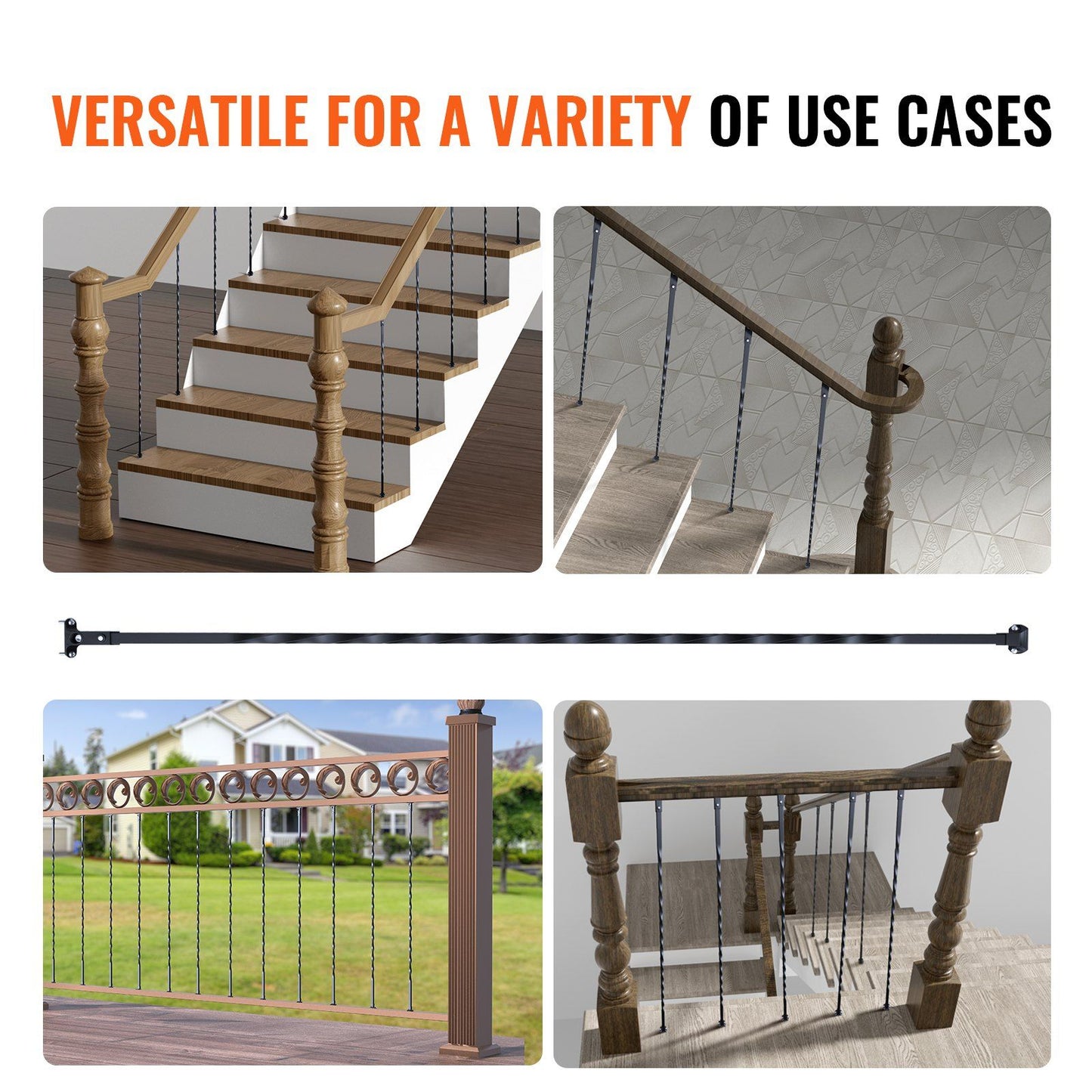 Staircase Metal Balusters, 44'' x 1/2" Galvanized Steel Decorative Banister Spindles, 10 Pack Deck Baluster V952-ZXKLGZ10G44YH4VC6V0