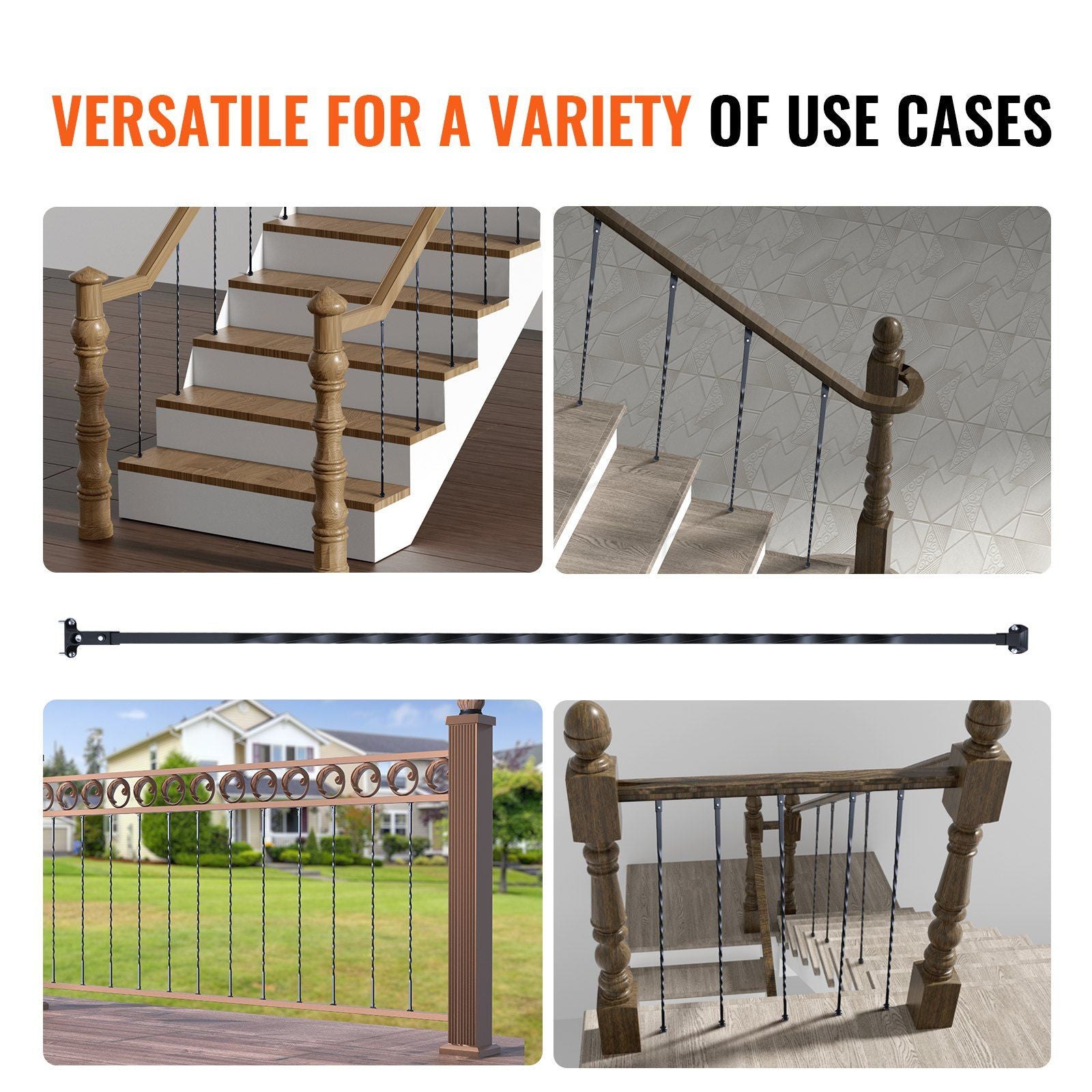 Staircase Metal Balusters, 44'' x 1/2" Galvanized Steel Decorative Banister Spindles, 10 Pack Deck Baluster V952-ZXKLGZ10G44YH4VC6V0