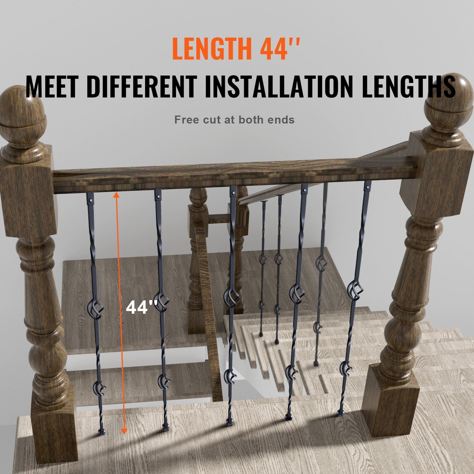 Staircase Metal Balusters, 44'' x 1/2" Galvanized Steel Decorative Banister Spindles, 10 Pack Deck Baluster V952-ZXKLGZ44YC103UJY9V0