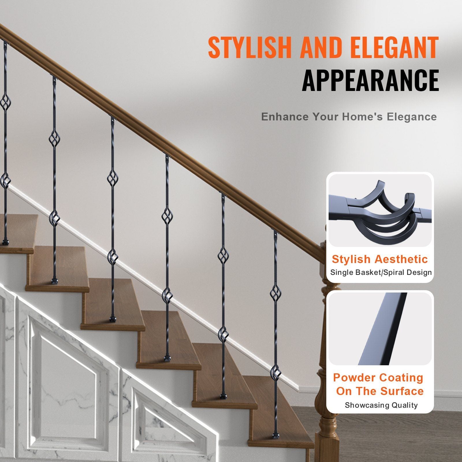 Staircase Metal Balusters, 44'' x 1/2" Galvanized Steel Decorative Banister Spindles, 10 Pack Deck Baluster V952-ZXKLGZ44YC103UJY9V0