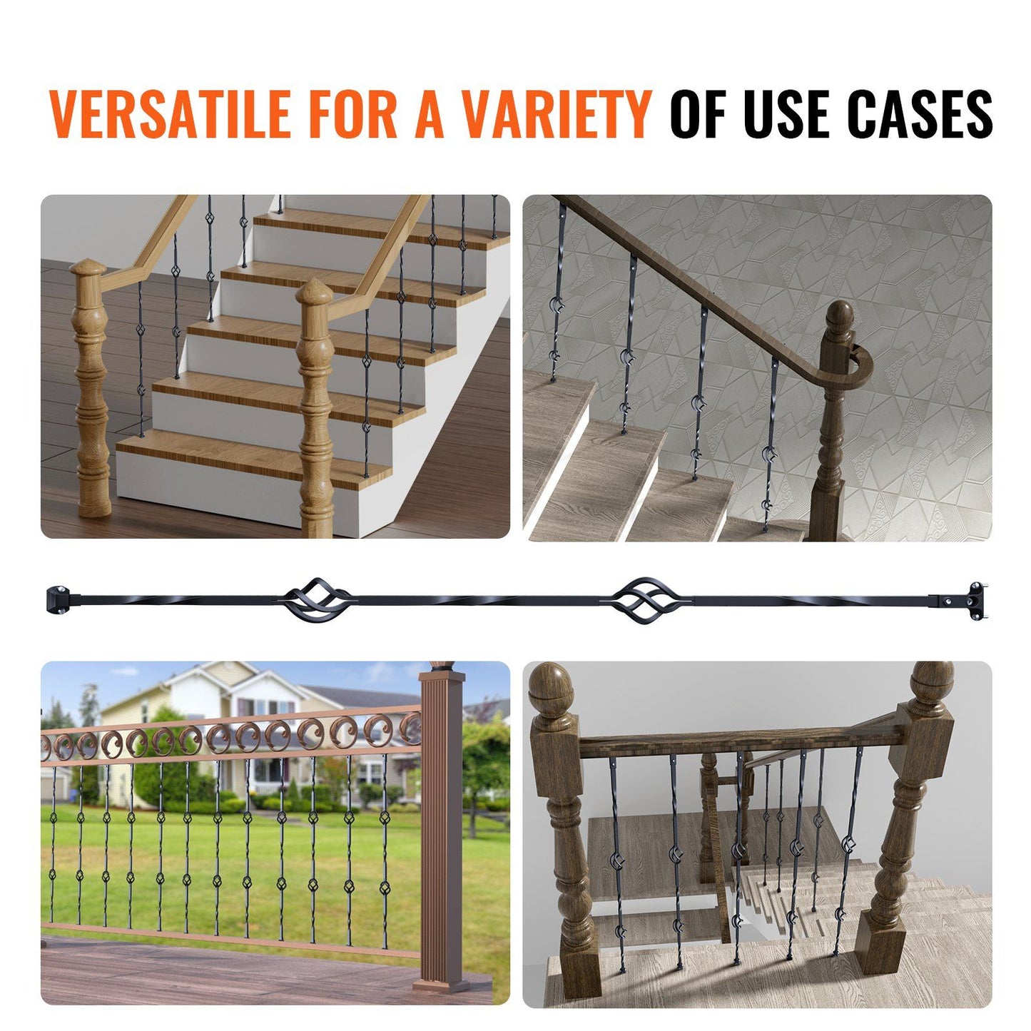 Staircase Metal Balusters, 44'' x 1/2" Galvanized Steel Decorative Banister Spindles, 10 Pack Deck Baluster V952-ZXKLGZ44YC103UJY9V0