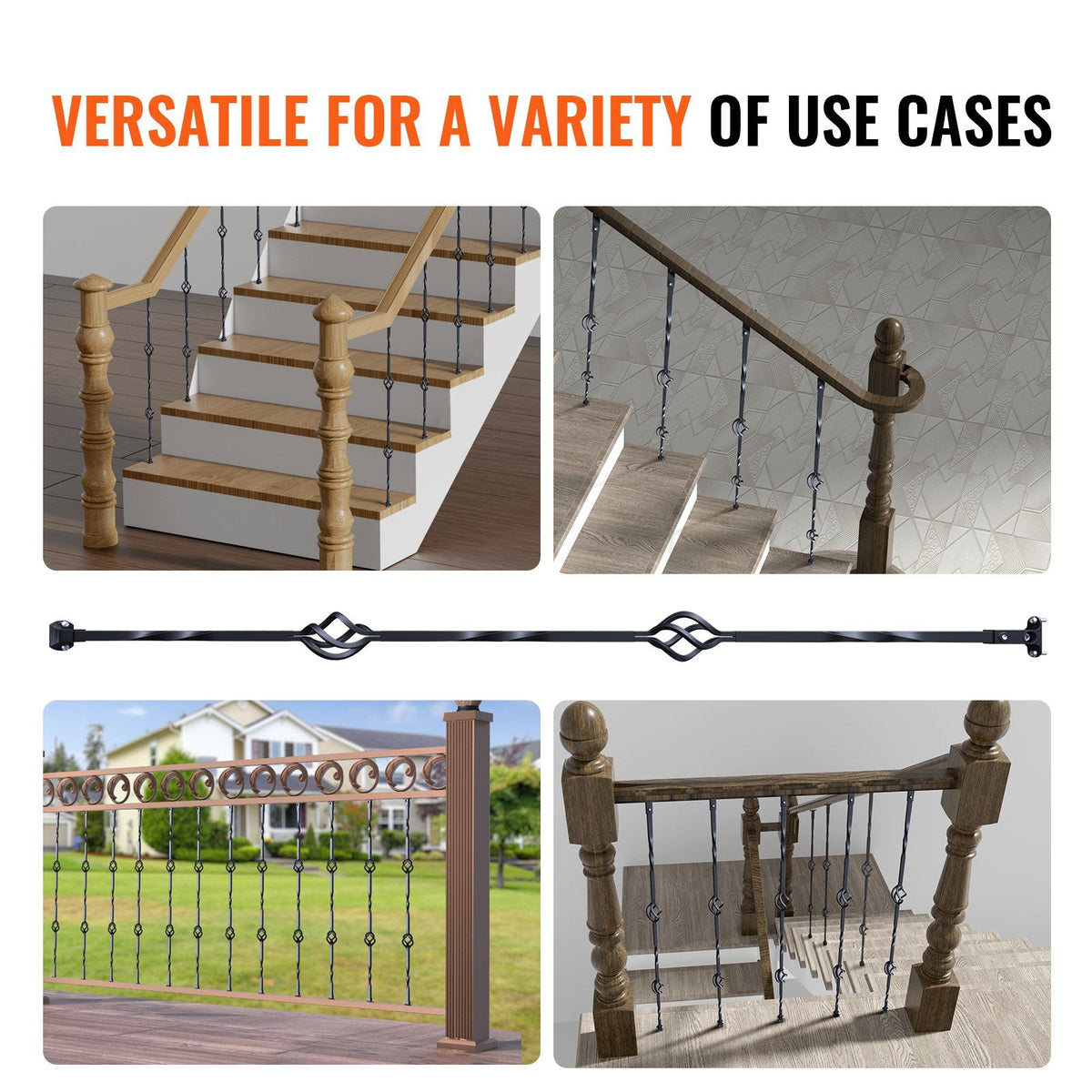 Staircase Metal Balusters, 44'' x 1/2" Galvanized Steel Decorative Banister Spindles, 10 Pack Deck Baluster V952-ZXKLGZ44YC103UJY9V0
