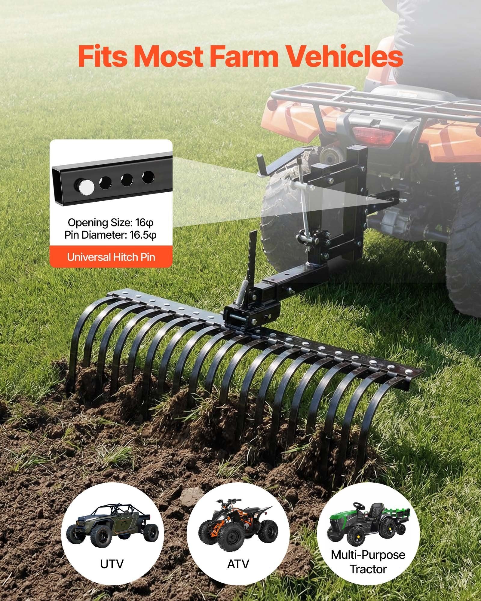 106.7cm Tow Behind Landscape Rake, 3-Point Lawn Rock Rake with Blade & Lift Lever, Fit Category 1 ATVs UTVs V952-ZXSCJ42INCHYATJQA001V0