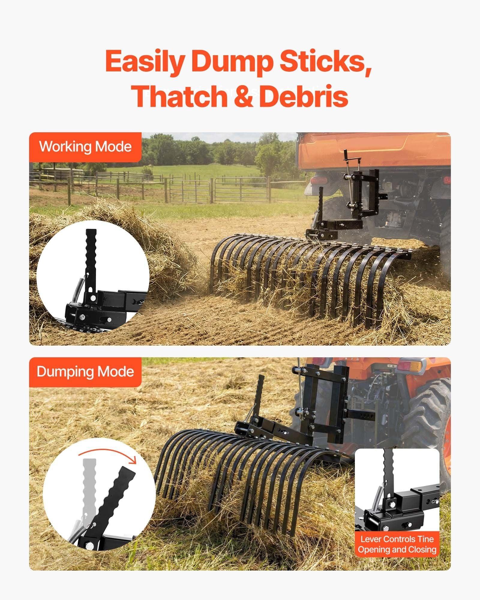 106.7cm Tow Behind Landscape Rake, 3-Point Lawn Rock Rake with Blade & Lift Lever, Fit Category 1 ATVs UTVs V952-ZXSCJ42INCHYATJQA001V0