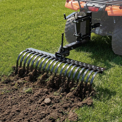 106.7cm Tow Behind Landscape Rake, 3-Point Lawn Rock Rake with Blade & Lift Lever, Fit Category 1 ATVs UTVs V952-ZXSCJ42INCHYATJQA001V0