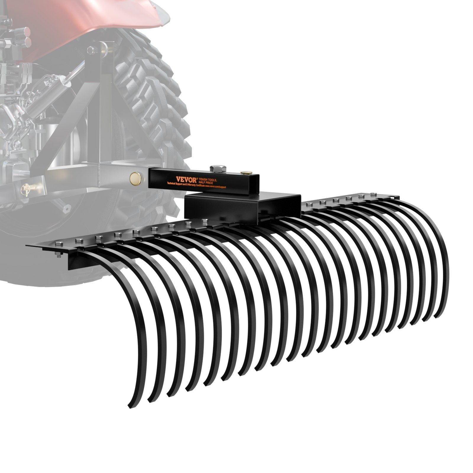 Tow Behind Landscape Rake, 1.5m Tow Dethatcher with 21 Steel Coil Tines, Lawn Dethatcher Rake Attaches to V952-ZXSCJ60BDSDLG2B3EV0