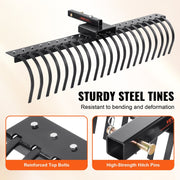 Tow Behind Landscape Rake, 1.5m Tow Dethatcher with 21 Steel Coil Tines, Lawn Dethatcher Rake Attaches to V952-ZXSCJ60BDSDLG2B3EV0