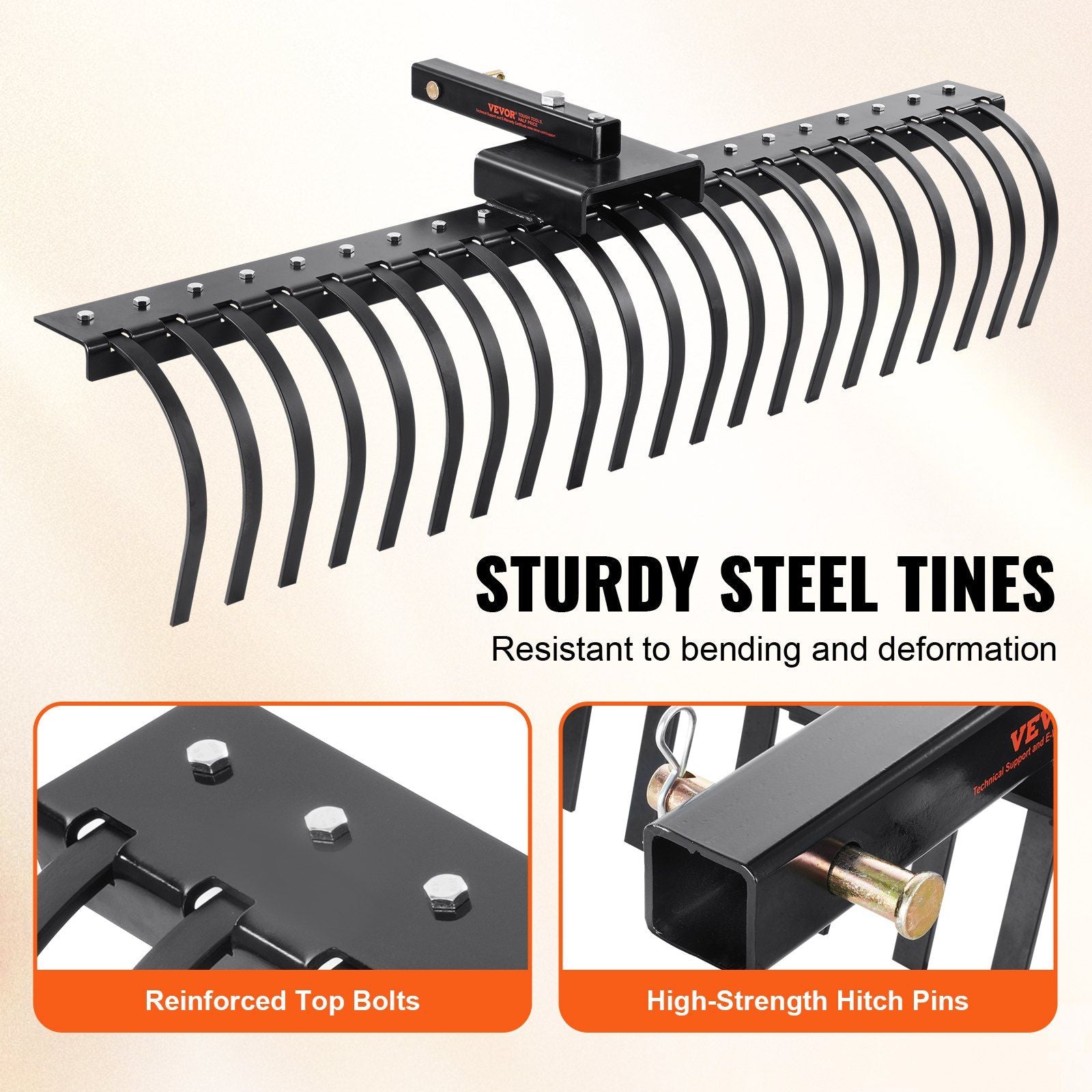 Tow Behind Landscape Rake, 1.5m Tow Dethatcher with 21 Steel Coil Tines, Lawn Dethatcher Rake Attaches to V952-ZXSCJ60BDSDLG2B3EV0