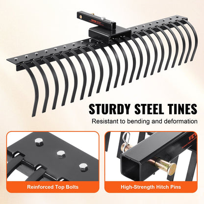 Tow Behind Landscape Rake, 1.5m Tow Dethatcher with 21 Steel Coil Tines, Lawn Dethatcher Rake Attaches to V952-ZXSCJ60BDSDLG2B3EV0