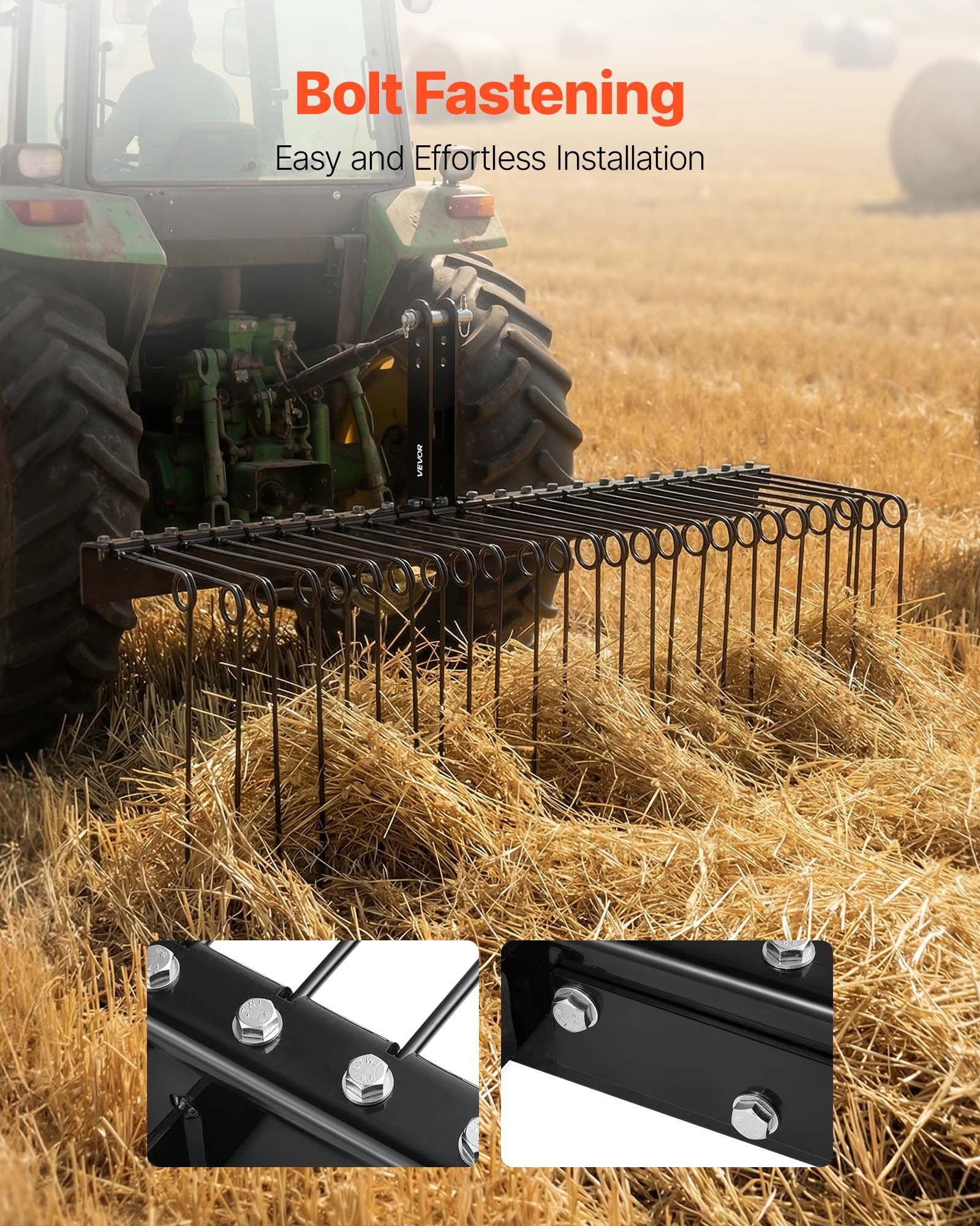 150 cm Tow Behind Landscape Rake, 3 Point Hitch Lawn Dethatcher Rake, 26 Spring Steel Tines, for Category 1 V952-ZXSCJ60INCHBP8SL7001V0
