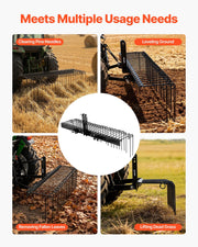150 cm Tow Behind Landscape Rake, 3 Point Hitch Lawn Dethatcher Rake, 26 Spring Steel Tines, for Category 1 V952-ZXSCJ60INCHBP8SL7001V0