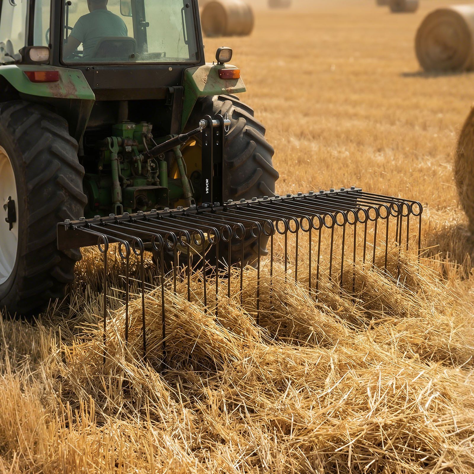 150 cm Tow Behind Landscape Rake, 3 Point Hitch Lawn Dethatcher Rake, 26 Spring Steel Tines, for Category 1 V952-ZXSCJ60INCHBP8SL7001V0