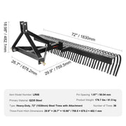 Tow Behind Dethatcher, 1.8m Tow Dethatcher with 36 Steel Tines, 3-Point Lawn Dethatcher Rake with Attachments V952-ZXSCJ72DSDLJ73TTAV0